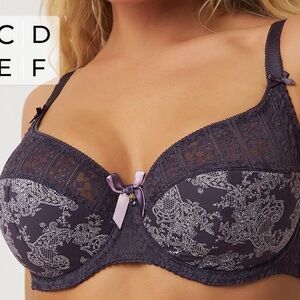 Underwire Lace & Printed Balconette Bra in Deep Purple